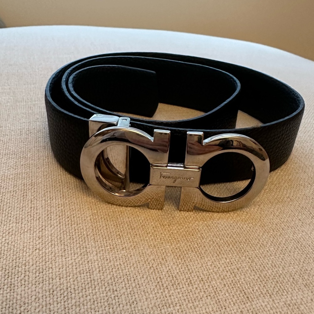 Ferragamo Reversible Leather Belt - Silver Hardware